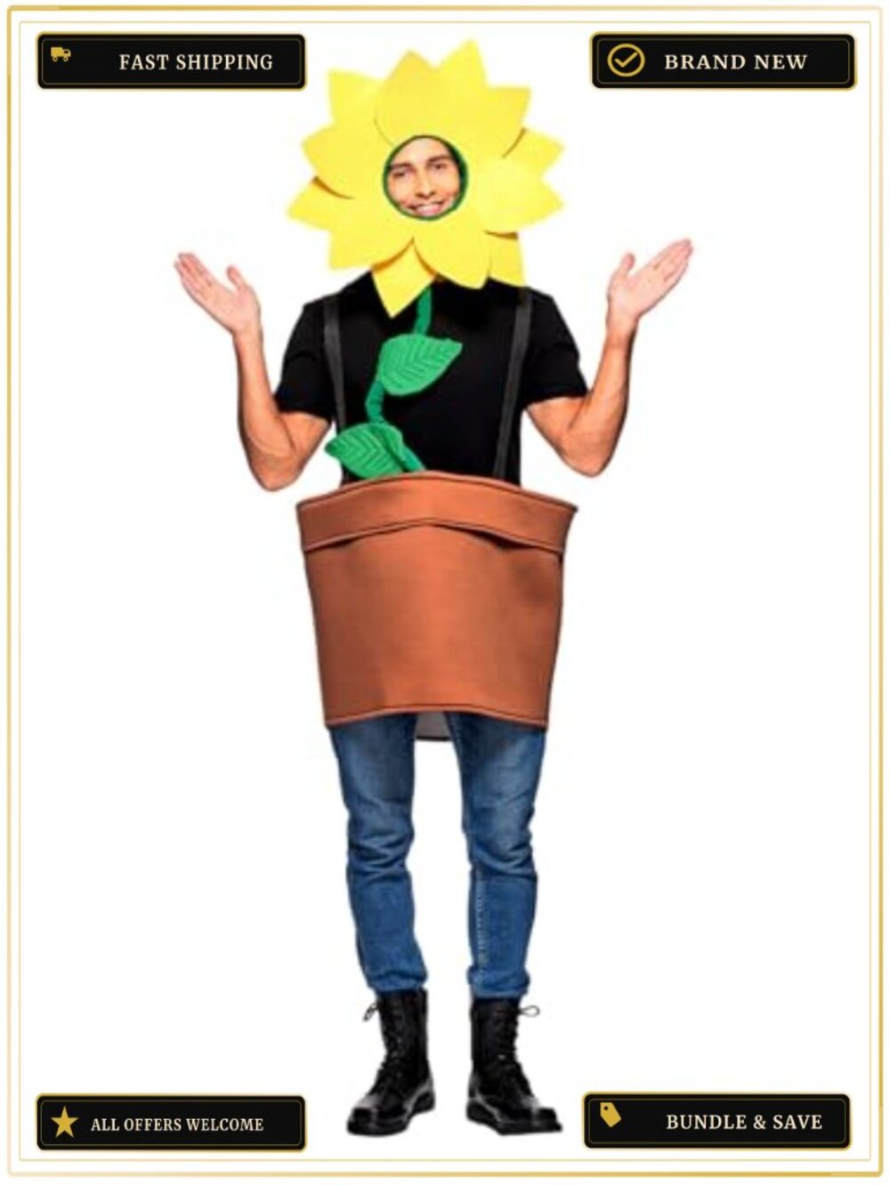 Adult Flower Pot Costume Halloween Sunflower Fancy Dress Cosplay